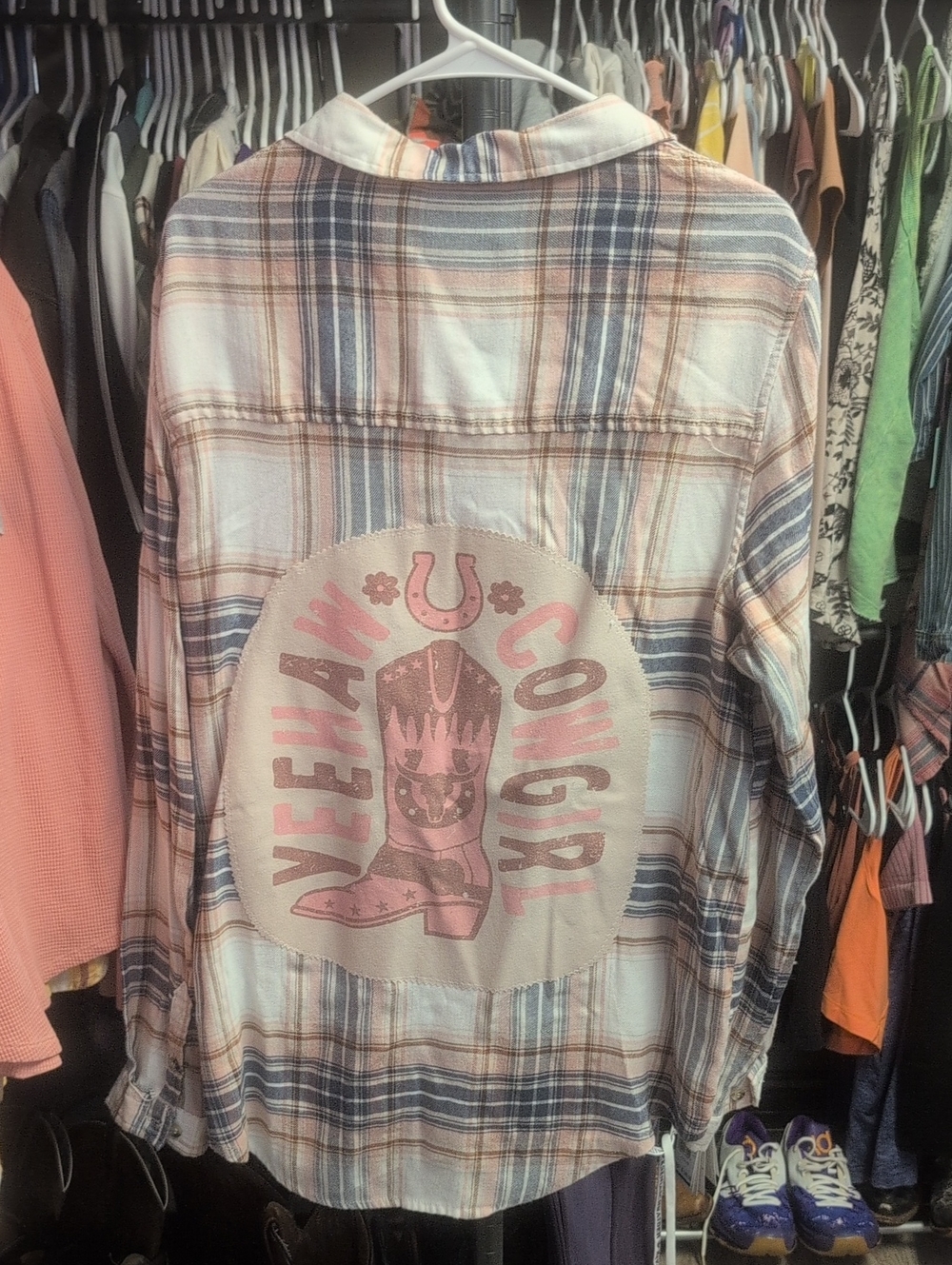 Yeah Cowgirl Plaid Button-Up Shirt - Pink & Blue